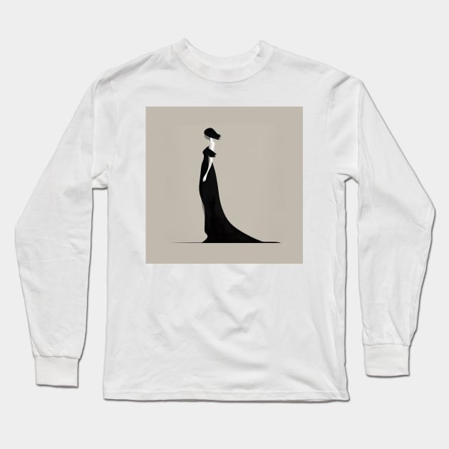 [AI Art] Lady in black, Minimal Art Style Long Sleeve T-Shirt by Sissely